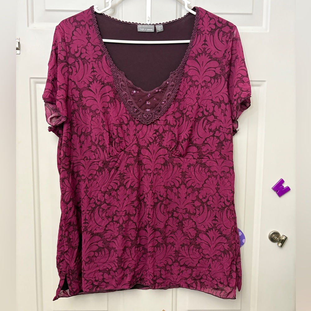 Apt. 9 Fuchsia Lace Patterned Blouse